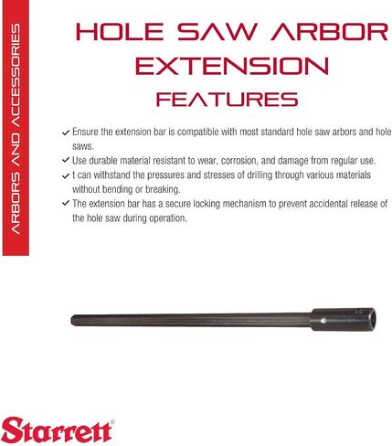 Starrett Hole Saw Arbor Extension Bar - Suitable Use for Any Arbor with an 11mm (7/16") Shank Size - 12" (300mm), Heavy Duty - KA5-N in Saudi Arabia