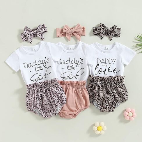 ملابس أطفال بناتي لعيد الأب لعيد الأب رومبير للفتيات الصغيرات ملابس علوية مكشكشة على شكل الفهد مع عصابة رأس in Kuwait