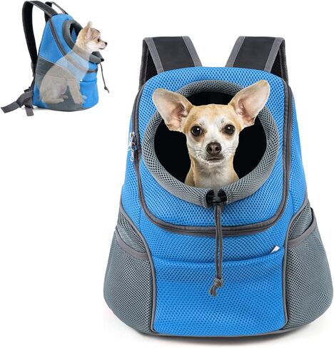 WOYYHO Dog Backpack Carrier Breathable Pet Puppy Front Pack with Bottom Back Support Plate for Small Medium Dogs Reflective Head Out Cat Bag for Travel Hiking Camping (Black, M) in Kuwait