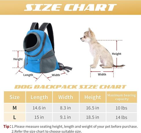 WOYYHO Dog Backpack Carrier Breathable Pet Puppy Front Pack with Bottom Back Support Plate for Small Medium Dogs Reflective Head Out Cat Bag for Travel Hiking Camping (Black, M) in Kuwait
