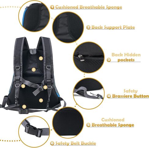 WOYYHO Dog Backpack Carrier Breathable Pet Puppy Front Pack with Bottom Back Support Plate for Small Medium Dogs Reflective Head Out Cat Bag for Travel Hiking Camping (Black, M) in Kuwait