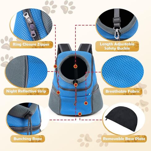 WOYYHO Dog Backpack Carrier Breathable Pet Puppy Front Pack with Bottom Back Support Plate for Small Medium Dogs Reflective Head Out Cat Bag for Travel Hiking Camping (Black, M) in Kuwait
