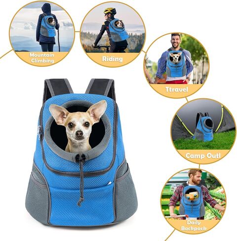 WOYYHO Dog Backpack Carrier Breathable Pet Puppy Front Pack with Bottom Back Support Plate for Small Medium Dogs Reflective Head Out Cat Bag for Travel Hiking Camping (Black, M) in Kuwait
