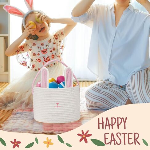 سلال أرنب عيد الفصح الزرقاء للبنين والبنات، أكياس دلو أرنب جميلة لصيد بيض عيد الفصح، ديكورات الأطفال لتخزين هدايا الحلوى، هدايا مهرجان لطيفة للأطفال in Kuwait