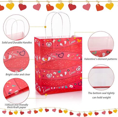 أكياس هدايا ورقية لعيد الحب - 28 قطعة من أكياس عيد الحب + 28 قطعة من أكياس حلوى السيلوفان + 28 ورقة تغليف لعيد الحب، أكياس كرافت متينة لتغليف هدايا عيد الحب، وتغليف هدايا عيد الحب in Kuwait