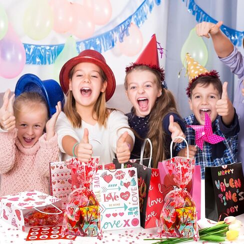 أكياس هدايا ورقية لعيد الحب - 28 قطعة من أكياس عيد الحب + 28 قطعة من أكياس حلوى السيلوفان + 28 ورقة تغليف لعيد الحب، أكياس كرافت متينة لتغليف هدايا عيد الحب، وتغليف هدايا عيد الحب in Kuwait