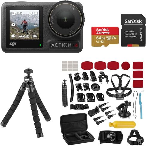 مجموعة DJI Osmo Action 4 القياسية، كاميرا أكشن مقاومة للماء بدقة 4K/120 إطارًا في الثانية، أداء ألوان 10 بت وD-Log M، يدوم طويلاً 160 دقيقة، كاميرا خارجية، مجموعة ملحقات رياضية فائقة، بطاقة SD سعة 64 جيجابايت in Kuwait