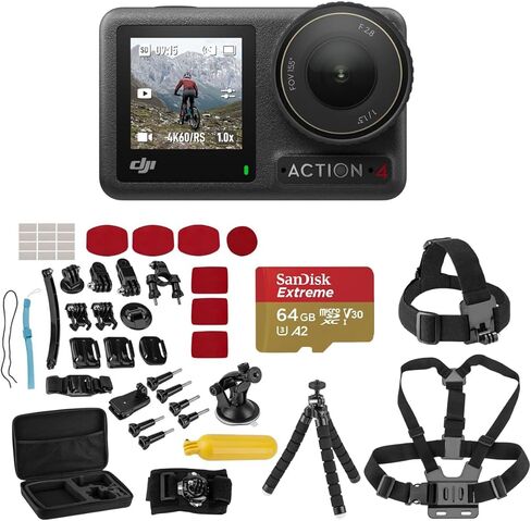 مجموعة DJI Osmo Action 4 القياسية، كاميرا أكشن مقاومة للماء بدقة 4K/120 إطارًا في الثانية، أداء ألوان 10 بت وD-Log M، يدوم طويلاً 160 دقيقة، كاميرا خارجية، مجموعة ملحقات رياضية فائقة، بطاقة SD سعة 64 جيجابايت in Kuwait
