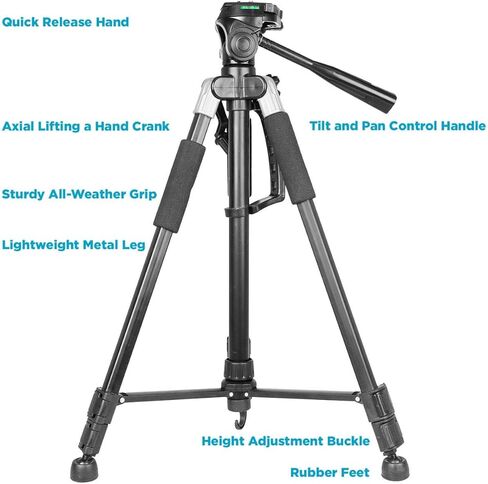 حامل ثلاثي للكاميرا عالي التحمل مقاس 72 بوصة من BOWER Pro مع رأس سائل ثلاثي الاتجاهات، حامل سريع التحرير، قبضة مؤكدة، للتصوير الفوتوغرافي الاحترافي وحامل الفيديو لكاميرات Canon وNikon وSony والمزيد in Kuwait
