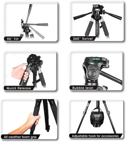 حامل ثلاثي للكاميرا عالي التحمل مقاس 72 بوصة من BOWER Pro مع رأس سائل ثلاثي الاتجاهات، حامل سريع التحرير، قبضة مؤكدة، للتصوير الفوتوغرافي الاحترافي وحامل الفيديو لكاميرات Canon وNikon وSony والمزيد in Kuwait