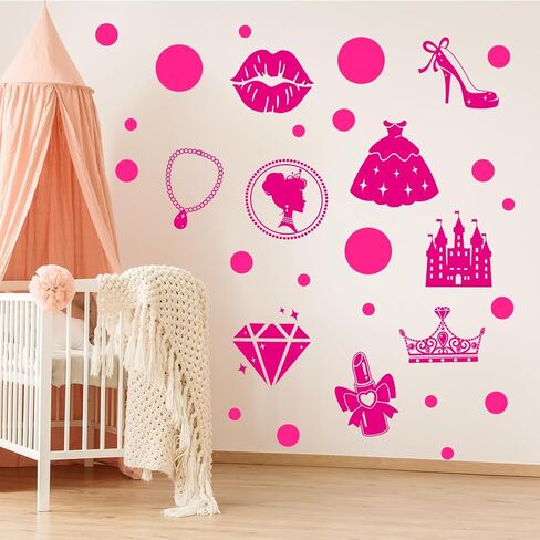 19 ورقة من ملصقات الحائط على شكل دمية وردية لغرفة نوم الفتيات، ملصقات حائط منقطة للأميرة الوردية ديكورات للفتيات الورديات لجدران غرفة نوم الأطفال ديكور فني in Kuwait