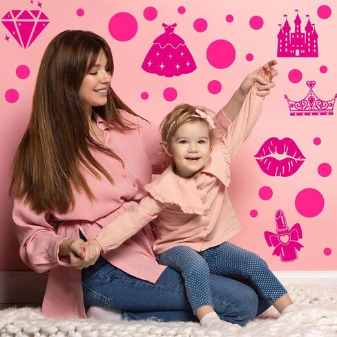 19 ورقة من ملصقات الحائط على شكل دمية وردية لغرفة نوم الفتيات، ملصقات حائط منقطة للأميرة الوردية ديكورات للفتيات الورديات لجدران غرفة نوم الأطفال ديكور فني in Kuwait