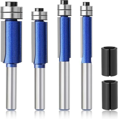 4 قطع من رؤوس التوجيه المستقيمة من هاكين، ساق 1/4 بوصة، مجموعة رؤوس توجيه سفلية ذات حواف علوية 1/4 بوصة، 5/16 بوصة، 3/8 بوصة، 1/2 بوصة قطر أداة قطع طحن الخشب، لقمة توجيه قطع متساطحة للأعمال الخشبية in Kuwait