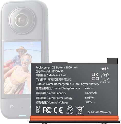 NBZZ Replacement Battery Compatible with Insta 360 X3 Battery CINAQBT/A 3.85V 1800mAh 6.93Wh Insta360 x3 Accessories (Fully Compatible with Original) in Kuwait