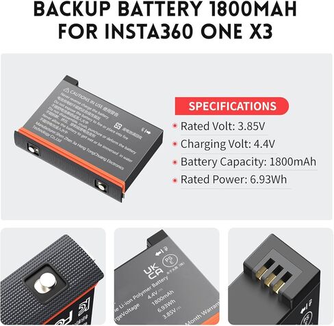 NBZZ Replacement Battery Compatible with Insta 360 X3 Battery CINAQBT/A 3.85V 1800mAh 6.93Wh Insta360 x3 Accessories (Fully Compatible with Original) in Kuwait