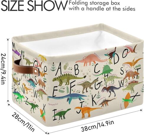 ABC Dinosaurs Storage Bin Collapsible with Handle Rectangle Waterproof ABC Dinosaurs Basket for Storage Cube Closet Organizer for Toy Nursery Book Office Shelf Bathroom in Kuwait