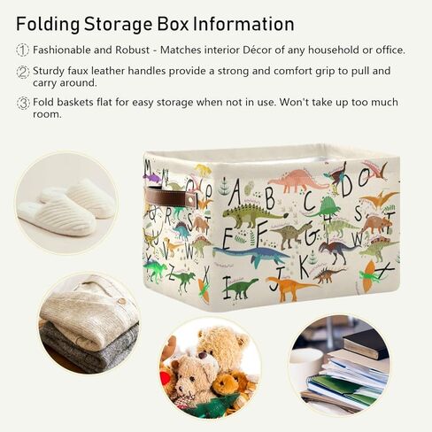 ABC Dinosaurs Storage Bin Collapsible with Handle Rectangle Waterproof ABC Dinosaurs Basket for Storage Cube Closet Organizer for Toy Nursery Book Office Shelf Bathroom in Kuwait