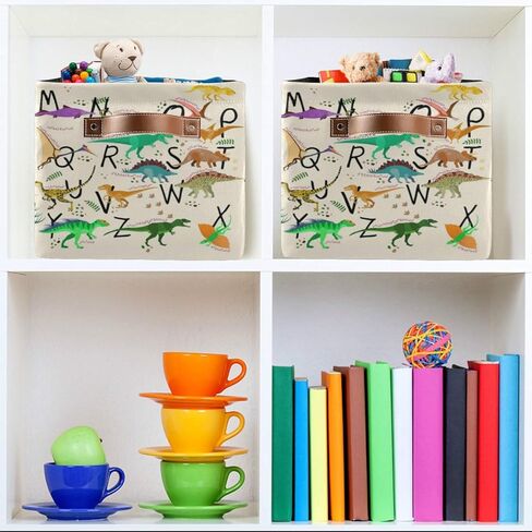 ABC Dinosaurs Storage Bin Collapsible with Handle Rectangle Waterproof ABC Dinosaurs Basket for Storage Cube Closet Organizer for Toy Nursery Book Office Shelf Bathroom in Kuwait