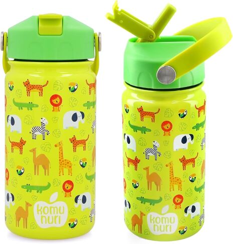 زجاجة مياه مقاومة للانسكاب للأطفال مع غطاء من القش | 1 شفاطة إضافية مجانية | ستانلس ستيل معزول | 14 أونصة | الأطفال الصغار | بارد 24 ساعة (أزرق غامق - المركبات/النقل/السيارات) in Kuwait