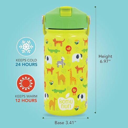 زجاجة مياه مقاومة للانسكاب للأطفال مع غطاء من القش | 1 شفاطة إضافية مجانية | ستانلس ستيل معزول | 14 أونصة | الأطفال الصغار | بارد 24 ساعة (أزرق غامق - المركبات/النقل/السيارات) in Kuwait