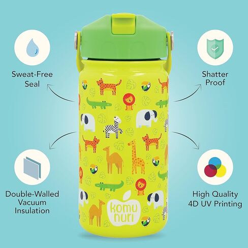 زجاجة مياه مقاومة للانسكاب للأطفال مع غطاء من القش | 1 شفاطة إضافية مجانية | ستانلس ستيل معزول | 14 أونصة | الأطفال الصغار | بارد 24 ساعة (أزرق غامق - المركبات/النقل/السيارات) in Kuwait