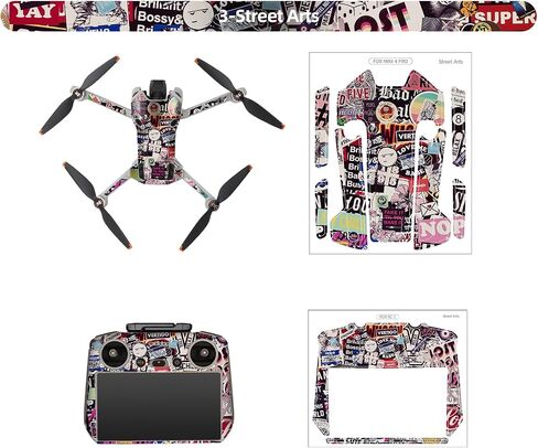 ملصقات جلدية متوافقة مع DJI Mini 4 Pro، ملصق مضاد للماء ملحق DIY لطائرة DJI Mini 4 Pro Drone ووحدة التحكم RC 2 (F) in Saudi Arabia