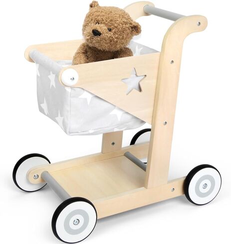 Asweets 2 in 1 Wooden Baby Walker Push and Pull Doll Stroller, Shopping Cart Learning Walker for Boys and Girls, Sit Stand Learning Toddler Toy (Blue) in Saudi Arabia