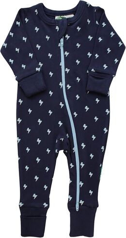 Parade Organic Signature Print '2-Way' Zip Romper - Long Sleeve Navy Lightning 12-18M no mitts, (RZR_NLIGH12) in Kuwait