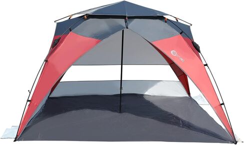 PORTAL POP Up Beach Tent، 2-4 أشخاص UPF50+ Beach Tent Sun Shelter، جبهة مفتوحة، إعداد على طراز المظلة، نوافذ شبكية، مأوى فوري للشمس مع حقيبة حمل، أحمر / رمادي in Saudi Arabia