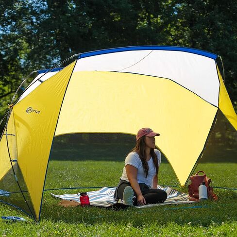 PORTAL POP Up Beach Tent، 2-4 أشخاص UPF50+ Beach Tent Sun Shelter، جبهة مفتوحة، إعداد على طراز المظلة، نوافذ شبكية، مأوى فوري للشمس مع حقيبة حمل، أحمر / رمادي in Saudi Arabia