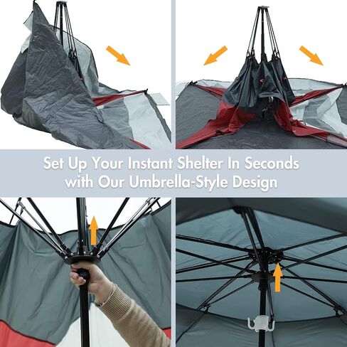 PORTAL POP Up Beach Tent، 2-4 أشخاص UPF50+ Beach Tent Sun Shelter، جبهة مفتوحة، إعداد على طراز المظلة، نوافذ شبكية، مأوى فوري للشمس مع حقيبة حمل، أحمر / رمادي in Saudi Arabia