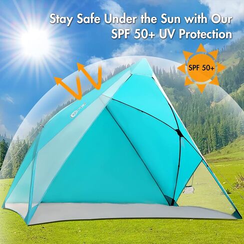 PORTAL POP Up Beach Tent، 2-4 أشخاص UPF50+ Beach Tent Sun Shelter، جبهة مفتوحة، إعداد على طراز المظلة، نوافذ شبكية، مأوى فوري للشمس مع حقيبة حمل، أحمر / رمادي in Kuwait