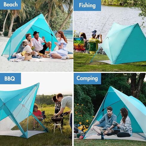 PORTAL POP Up Beach Tent، 2-4 أشخاص UPF50+ Beach Tent Sun Shelter، جبهة مفتوحة، إعداد على طراز المظلة، نوافذ شبكية، مأوى فوري للشمس مع حقيبة حمل، أحمر / رمادي in Kuwait