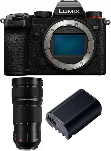 كاميرا باناسونيك LUMIX S5 4K كاملة الإطار على شكل حرف L بدون مرآة (الهيكل فقط) مع عدسة S-E70200 LUMIX S PRO مقاس 70-200 مم وحزمة بطارية DMW-BLK22 (3 قطع) in Saudi Arabia