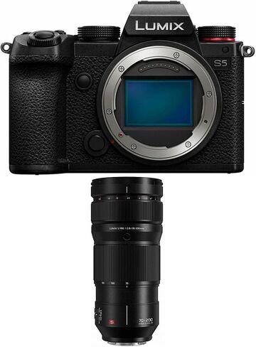 كاميرا باناسونيك LUMIX S5 4K كاملة الإطار على شكل حرف L بدون مرآة (الهيكل فقط) مع عدسة S-E70200 LUMIX S PRO مقاس 70-200 مم وحزمة بطارية DMW-BLK22 (3 قطع) in Saudi Arabia
