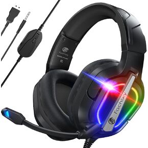 Fachixy「2024 New」FC200 سماعة رأس لاسلكية للألعاب PS5-2.4 جيجا هرتز USB قابلة للطي مع ميكروفون - سماعة رأس بلوتوث ستيريو ثلاثية الأبعاد مع عمر بطارية 50 ساعة، لأجهزة PS4، والكمبيوتر الشخصي، وMac، وSwitch، وMoble