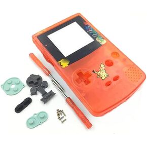Full Housing Shell Case Cover with Buttons Screws Screwdriver for Game boy Color GBC Repair Part (Clear Orange)