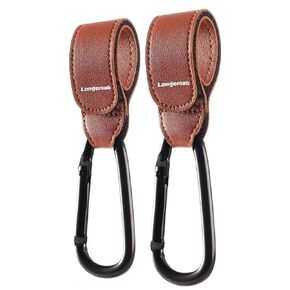 （2-Brown）Baby Stroller Hooks Clip or Hanging Diaper Bag Universal Hooks Accessories for Stroller and Car or Shopping Cart