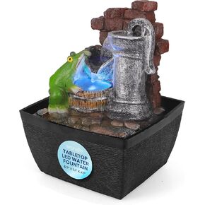 SereneLife 4-Tier Tabletop Water Fountain - 15.7" x 12.2" x 9.1" Electric Water Fountain Decor with Soothing & Relaxing Water Flow, Simple Plug-in Operation, LED Lighting, Indoor/Outdoor Use