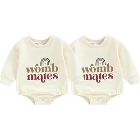 YOKJZJD Newborn Baby Girl Boy Twins Matching Outfits Womb Mates Long Sleeve Bubble Romper Bodysuit Fall Coming Home Outfit