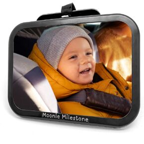 Moonie Milestone™ Baby Car Mirror | Safety Mirror for Car Seat Rear Facing Infants | Wide Crystal Clear View Car Mirror for Baby | Fully Adjustable, Shatterproof, ABS + Acrylic | Baby Mirror - Black