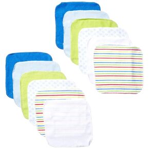 Luvable Friends Unisex Baby Cotton Rich Washcloths, Blue Stripe, One Size