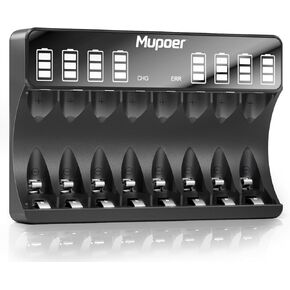 Rechargeable Batteries with Charger, 4 pack AA & 4 pack AAA High Capacity Ni-MH Batteries and AA AAA LCD Screen Charger, Independent Slot Smart Battery Charger Combo