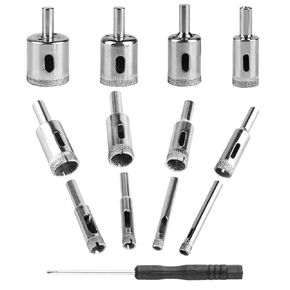 12 Pcs Diamond Drill Bits Set, Diamond Hole Saw Drill Bits Set, Diamond Hole Saw Set Kit, Hollow Core Drill Bit Set for Ceramic Tile Porcelain Marble Granite Stone Bottles Glass Drill Bits