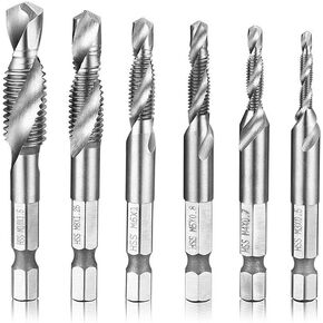 6Pcs 1/4" HSS Hex Shank Titanium Combination tap Drill bit Set,Metric Thread M3-M10 Screw Tapping bit Tool