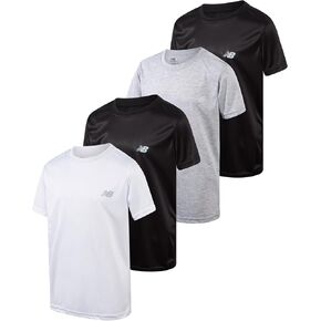 New Balance Boys' Active T-Shirts - 4 Pack Short Sleeve Crew Neck Athletic Performance Dry Fit Shirts for Boys (Sizes: 4-20)