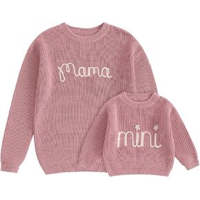 Mommy and Me Outfits Sweater Long Sleeve Crewneck Sweaters Family Matching Pullover Knitwear
