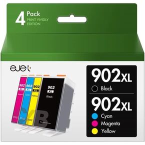 ejet Compatible 902XL Ink Cartridges Replacement for HP 902XL 902 XL HP 902 Ink Cartridges (Newest Chip) for HP Officejet Pro 6968 6978 6962 6958 6954 6960 (1 Black 1 Yellow 1 Magenta 1 Cyan, 4 Pack)