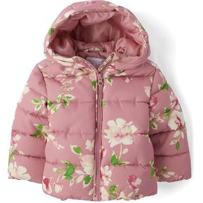 The Children's Place Baby Girls' and Toddler Medium Weight Puffer Jacket, Wind, Water-Resistant, Mauve Floral