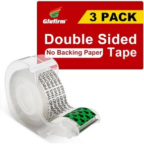 Double Sided Tape with Dispenser, Standard Width, 3/4 in x 300 in, 12-Pack, Double Stick Tape with No Peel-Away Liner, Glufirm Supply
